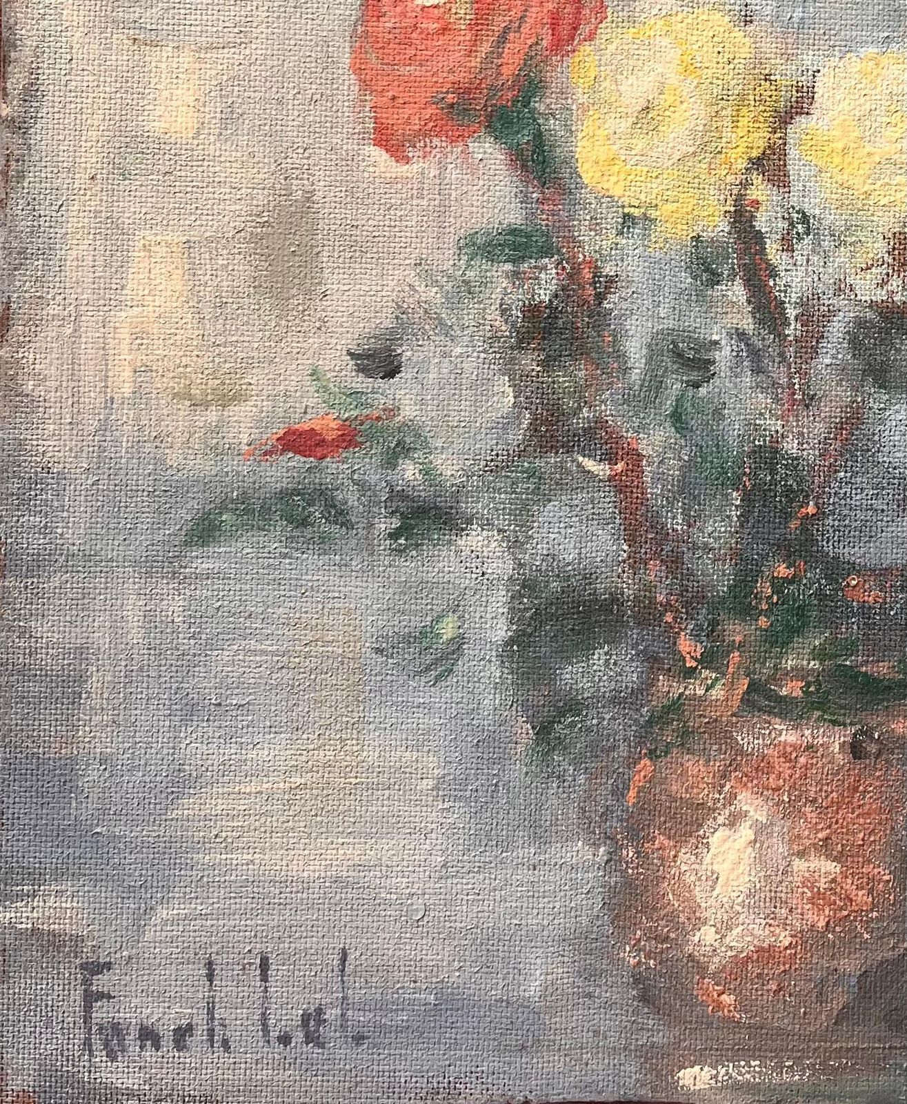 Fanch Lelfrench Impressionist Still Life Of Yellow And Red Roses In Copper Vase photo Art