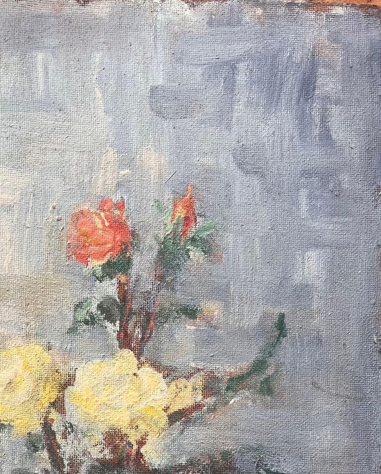Fanch Lelfrench Impressionist Still Life Of Yellow And Red Roses In Copper Vase photo vinterior
