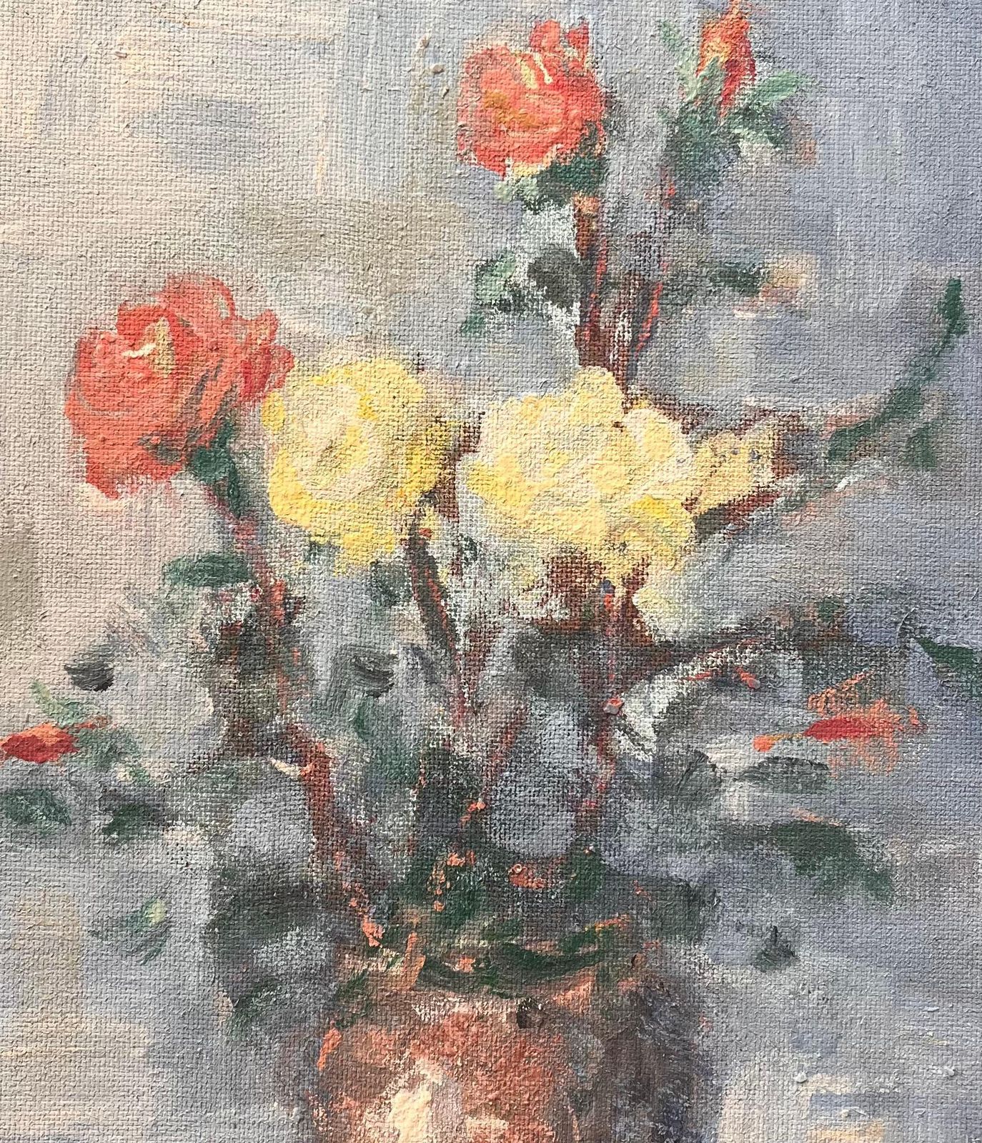 Fanch Lelfrench Impressionist Still Life Of Yellow And Red Roses In Copper Vase photo buy