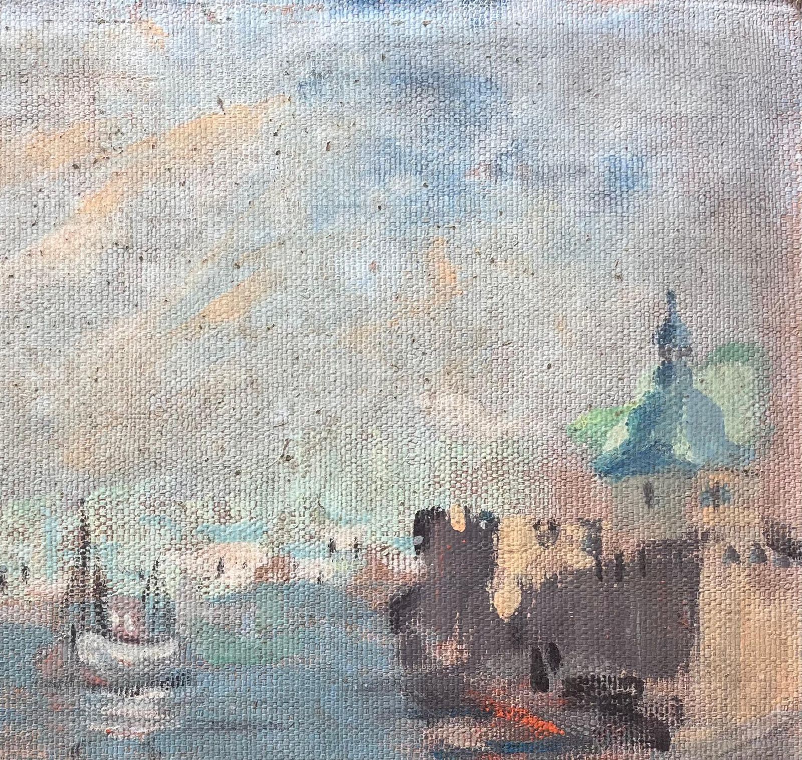 Fanch Lelimpressionist Oil Painting Port Scene With Green Dome And Fishing Boats photo vinterior
