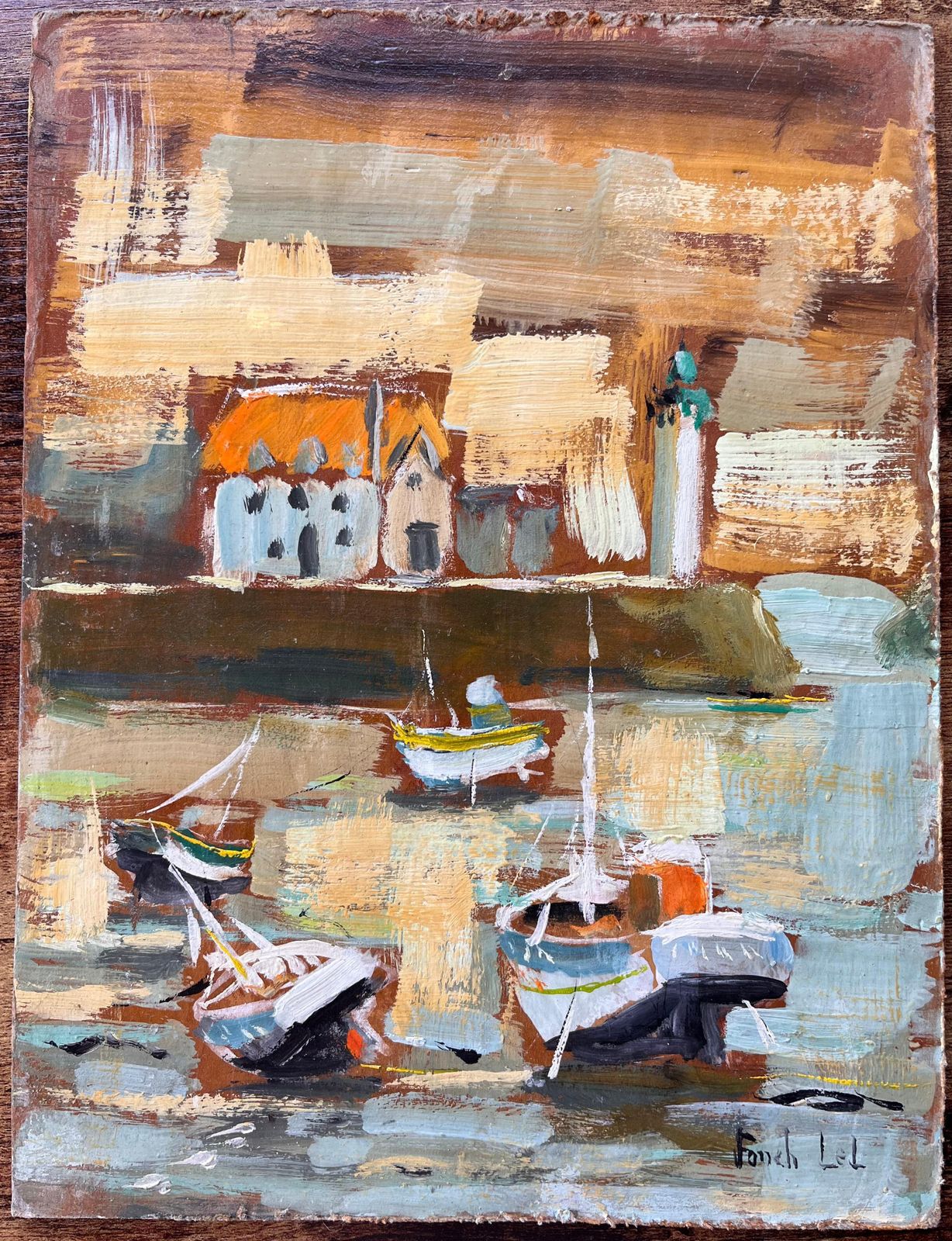 Fanch Lelfrench Impressionist Boats And Lighthouse Scene In Belle île Brittany2003 photo furniture