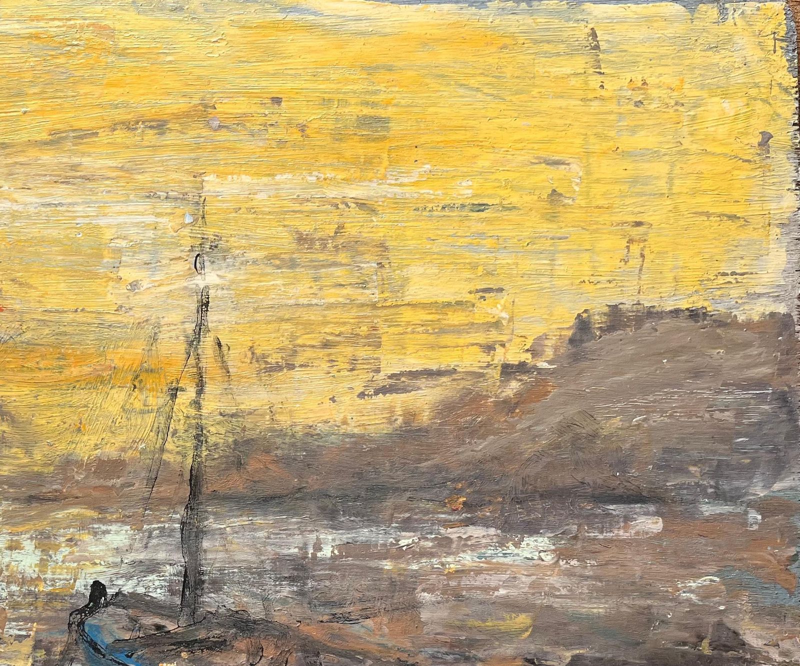 Fanch Lelfrench Impressionist Seascape Of Moored Boat At Sunset With Yellow Sky photo vinterior