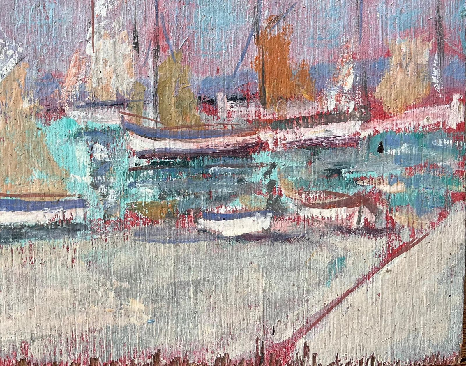 Fanch Lelimpressionist French Port Scene With Colourful Sails And Pink Skies1993 photo for sale