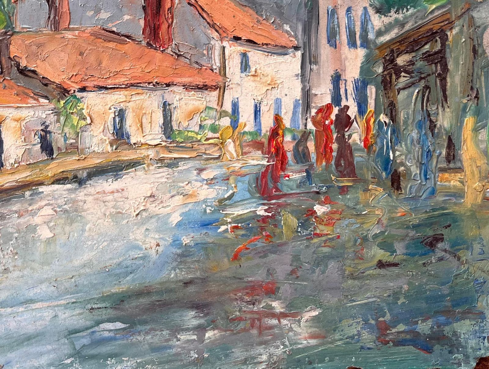 F. Le Layimpressionist French Village Market Scene With Red Roofs And Figures1984 photo Art