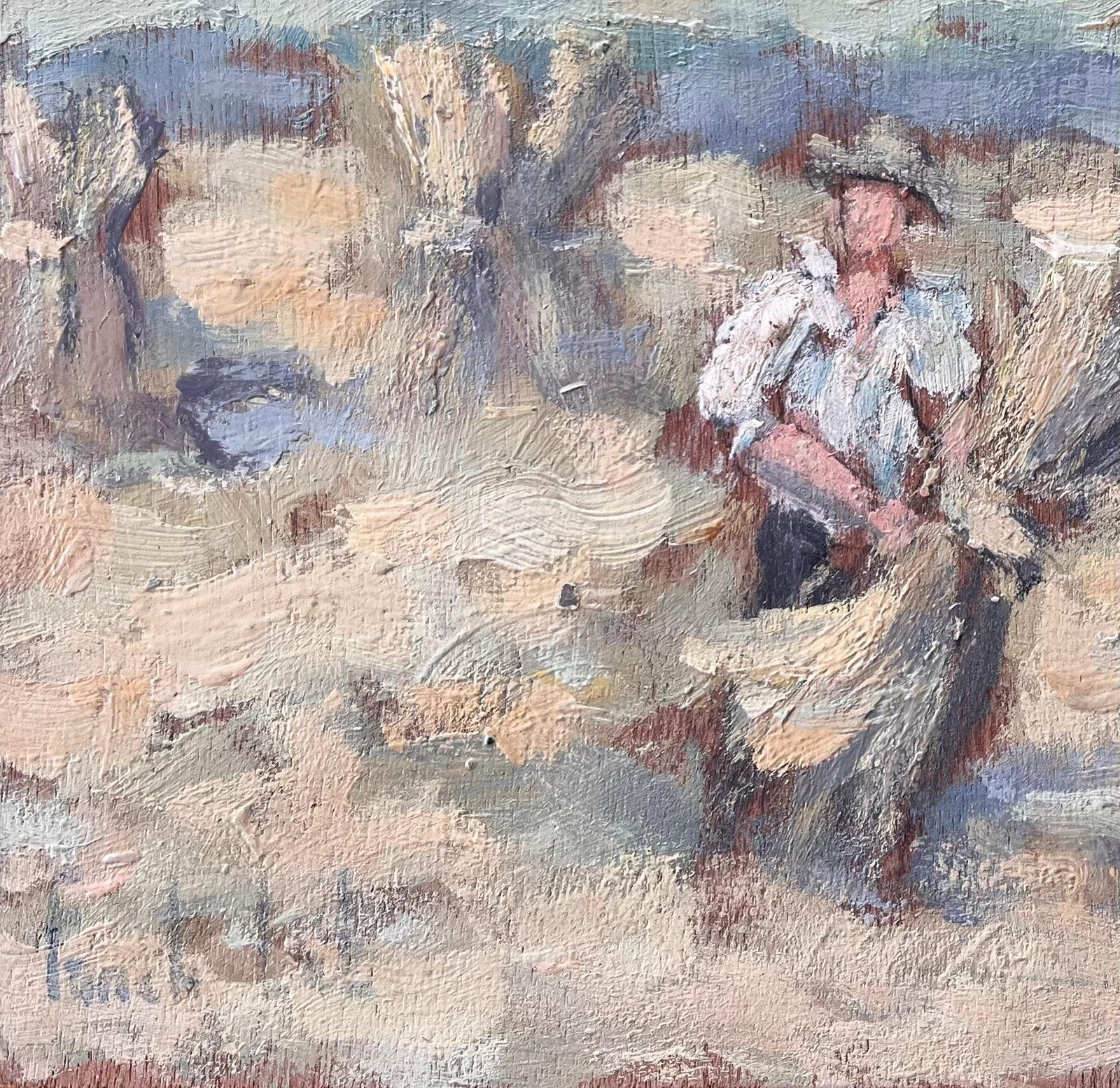 Fanch Lelfrench Impressionist Oil Of Farmers Harvesting Wheat In Morning Light photo 474.0