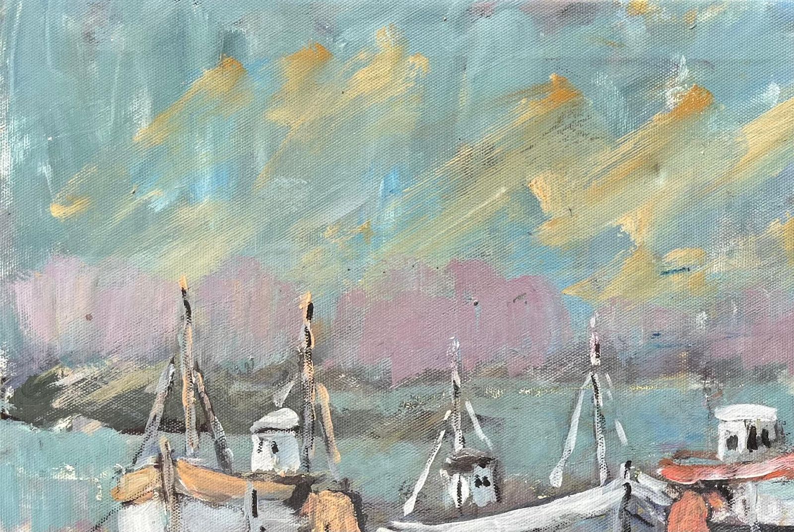 Fanch Lelimpressionist Scene Of Fishing Boats And Fishermen At Low Tide With Colorful Sky photo vinterior
