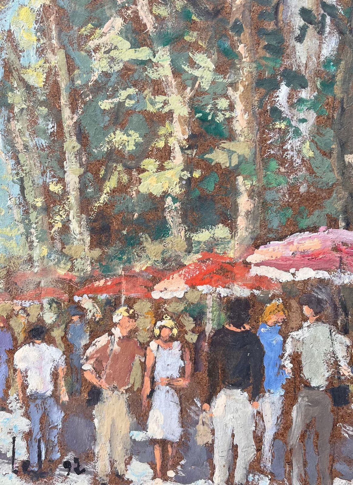 Fanch Lelimpressionist Promenade Scene With Red Parasols In Aix En Provence1992 photo buy