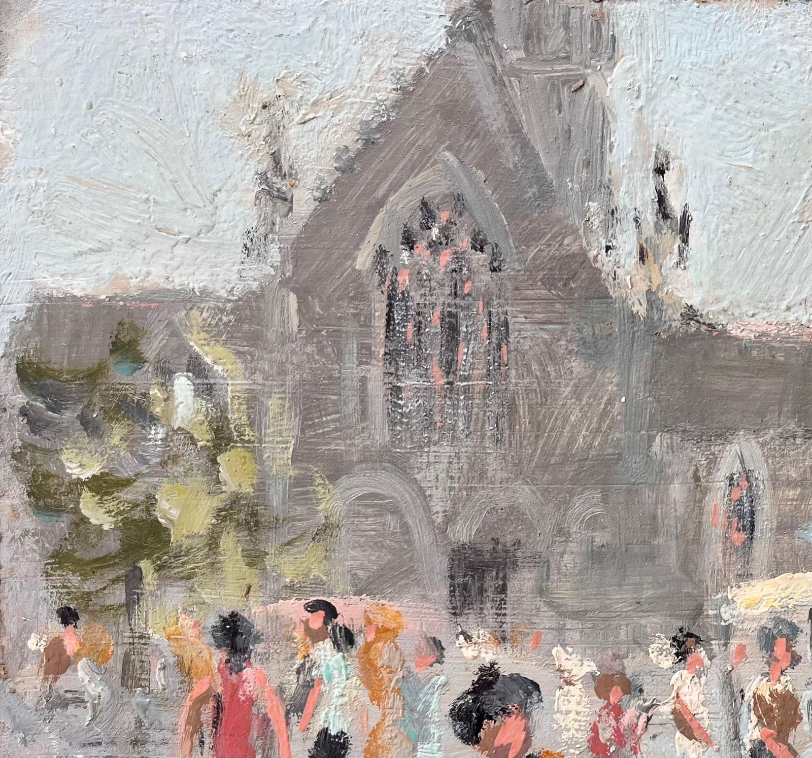 Fanch Lelfrench Impressionist Market Scene At Dinan With Church And Figures1998 photo for sale