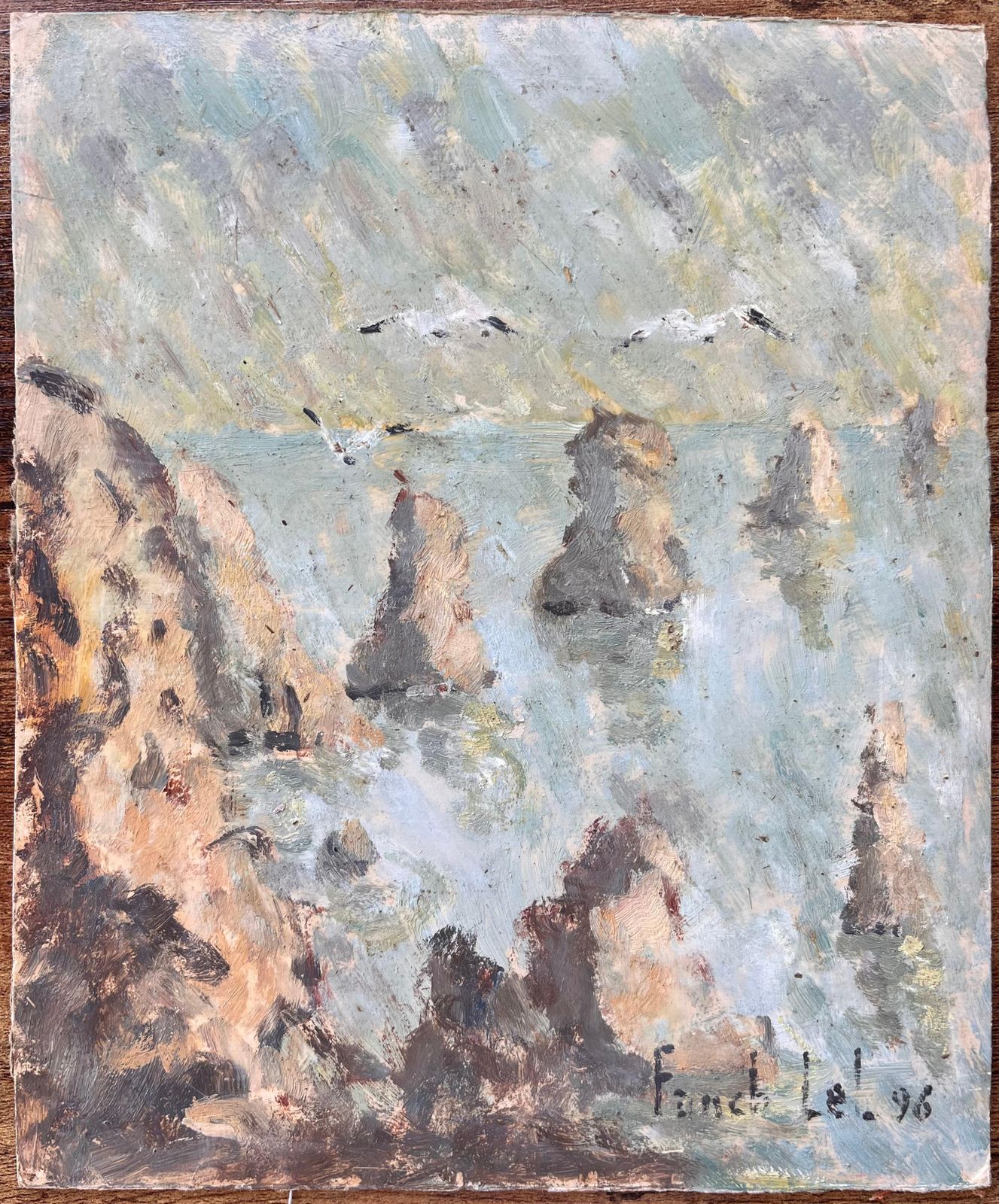 Fanch Lelfrench Impressionist Oil Painting Of French Seascape With Gulls And Sea Stacks1996 photo furniture