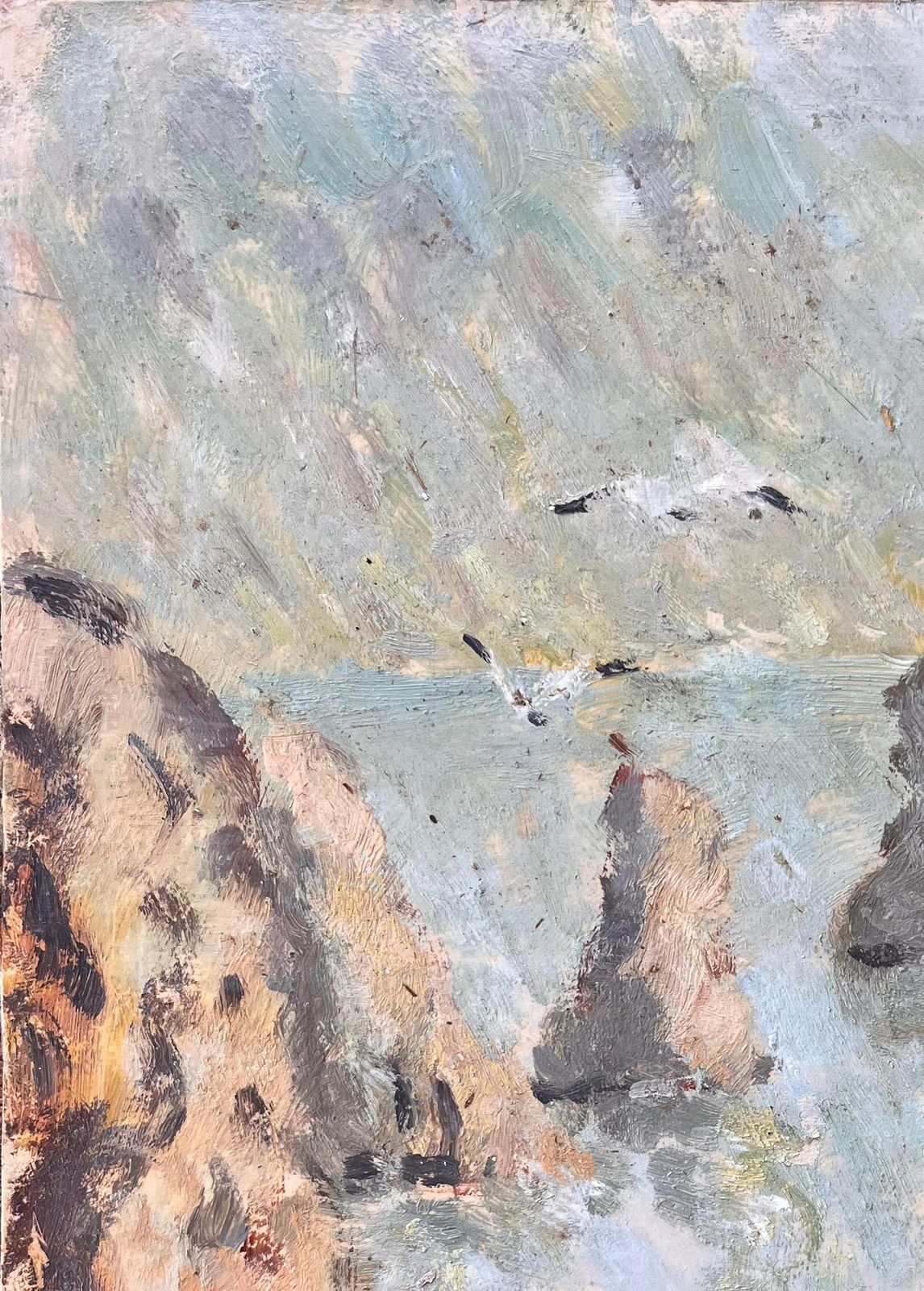 Fanch Lelfrench Impressionist Oil Painting Of French Seascape With Gulls And Sea Stacks1996 photo 424.0