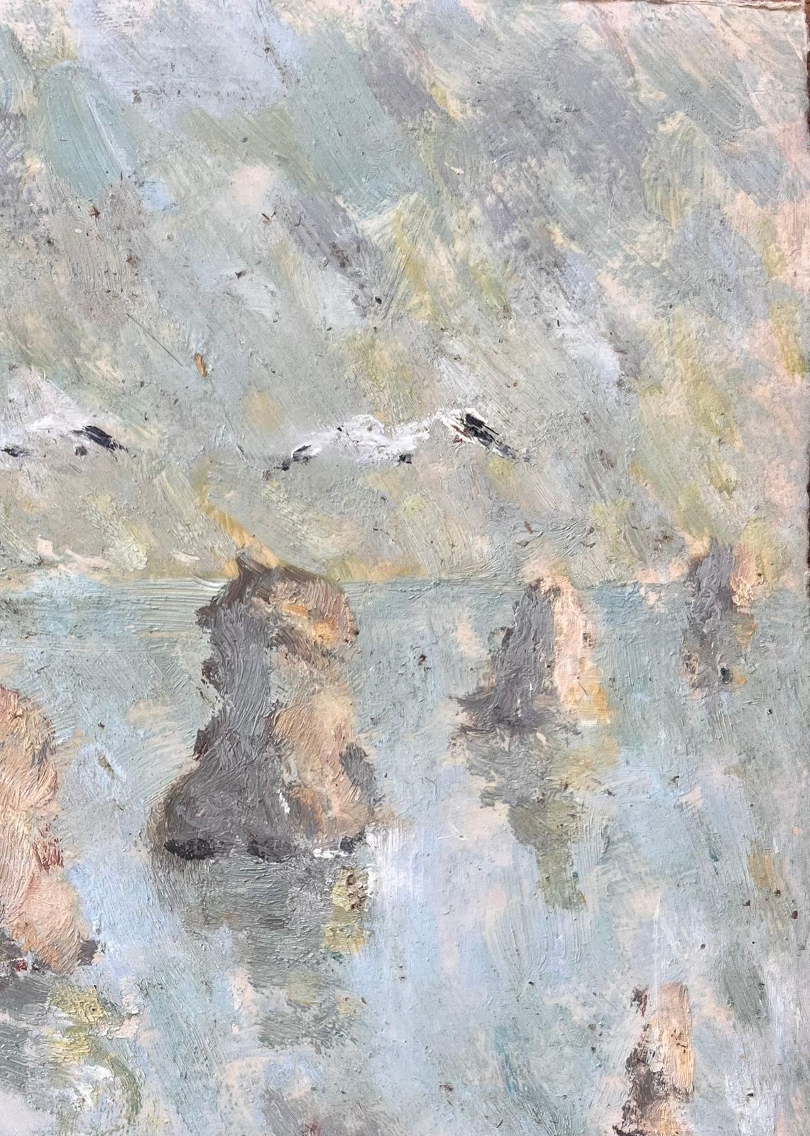 Fanch Lelfrench Impressionist Oil Painting Of French Seascape With Gulls And Sea Stacks1996 photo vinterior