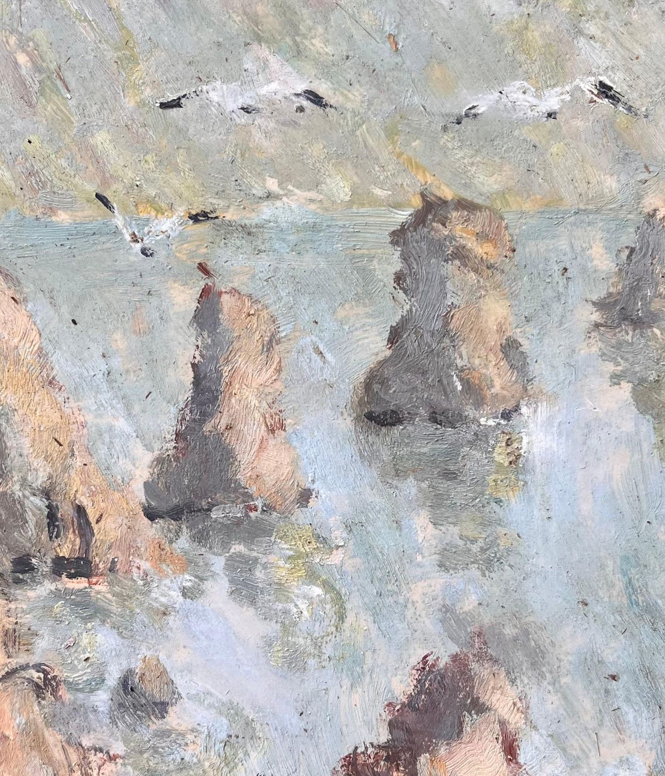 Fanch Lelfrench Impressionist Oil Painting Of French Seascape With Gulls And Sea Stacks1996 photo buy