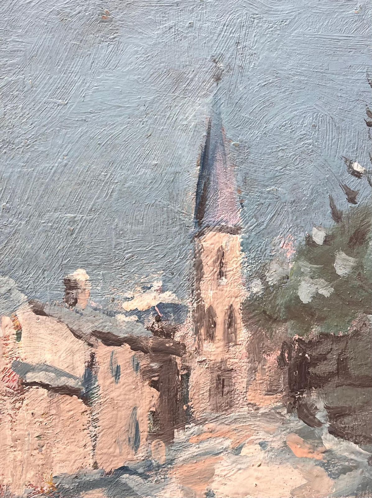Fanch Lelfrench Impressionist Winter Street Scene With Church Spire And Snow photo buy