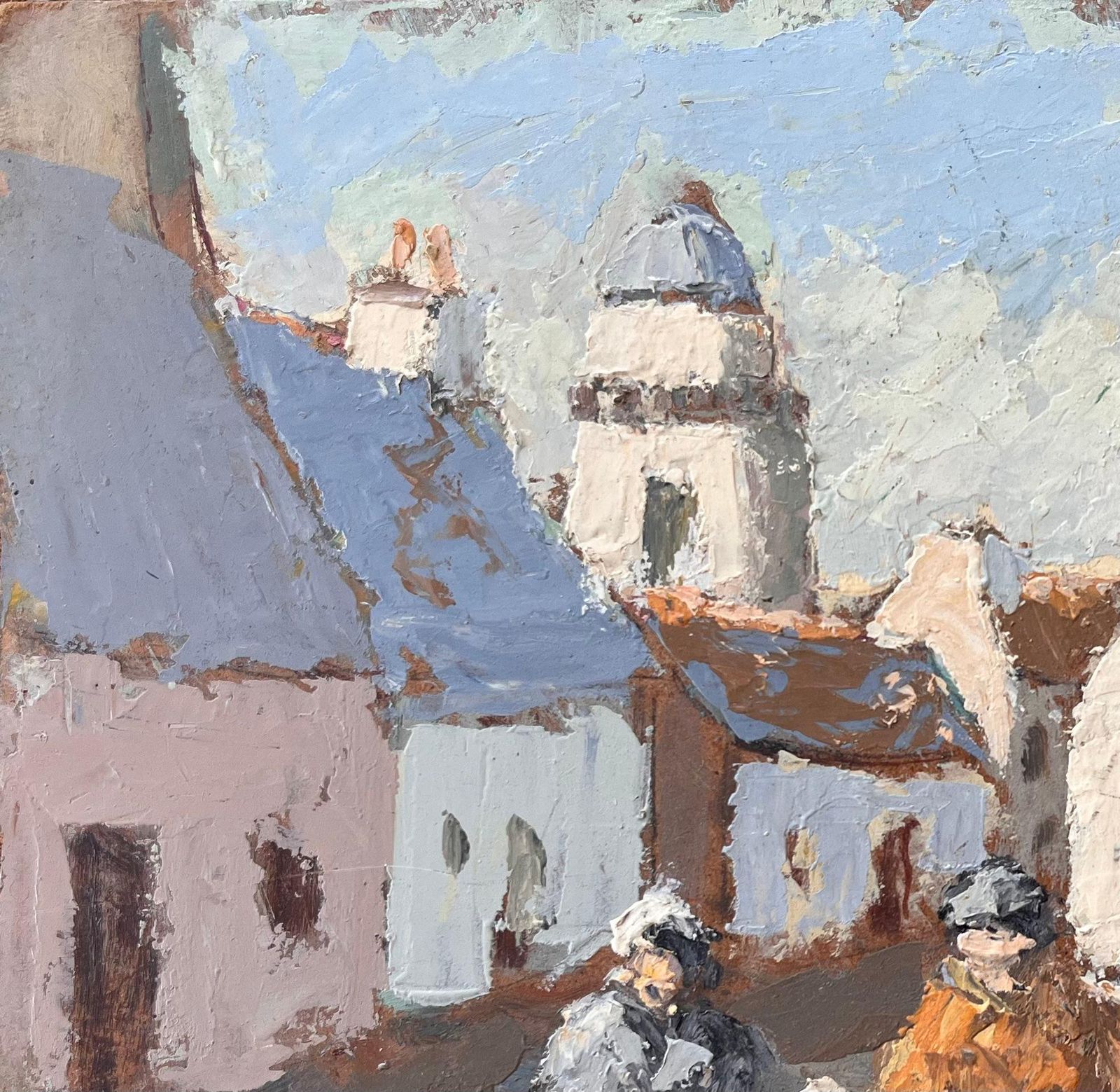 Fanch Lelimpressionist French Village Street Scene With Figures And Bell Tower photo 464.0