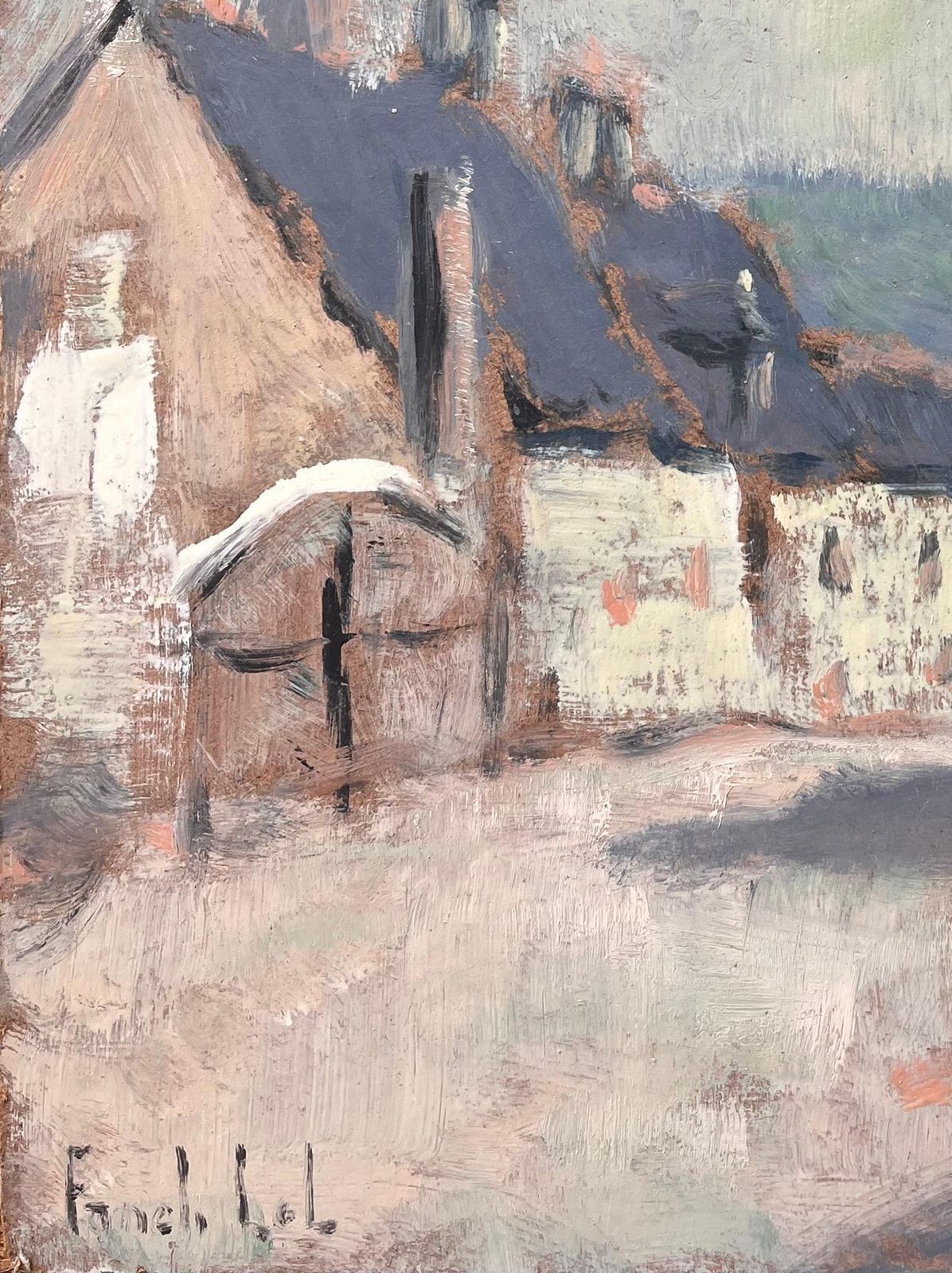 Fanch Lelimpressionist Muted Street Scene With Pale Yellow Stone Houses And Slate Roofs photo for sale
