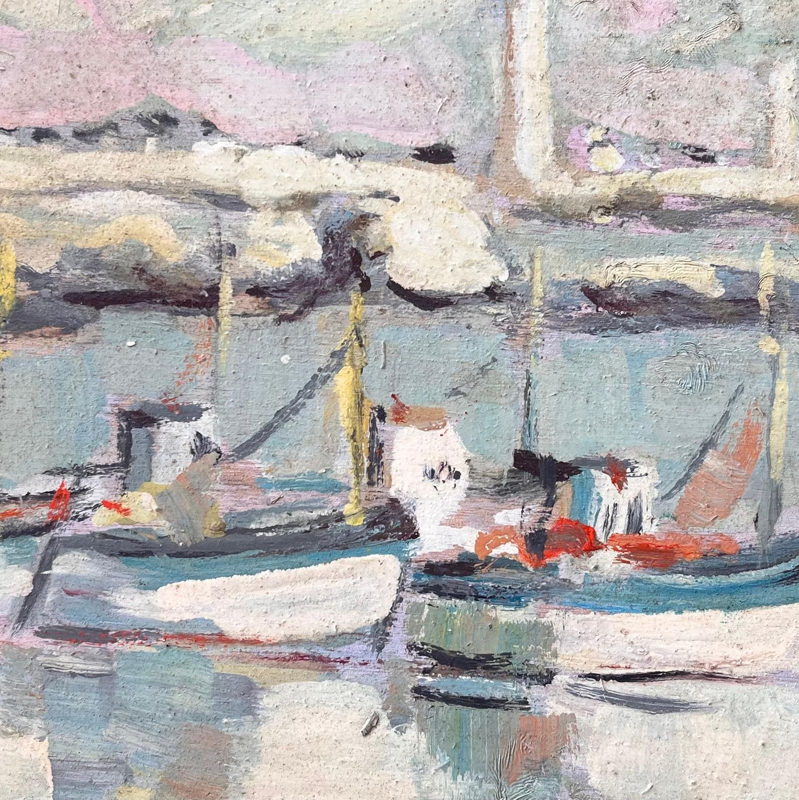 Fanch Lelfrench Impressionist Painting Of Moored Fishing Boats And Lighthouse photo buy