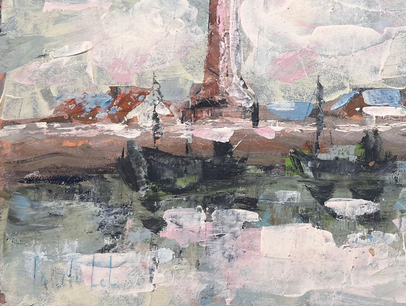 Fanch Lelfrench Impressionist Harbour Scene With Lighthouse Boats And Reflections photo Art