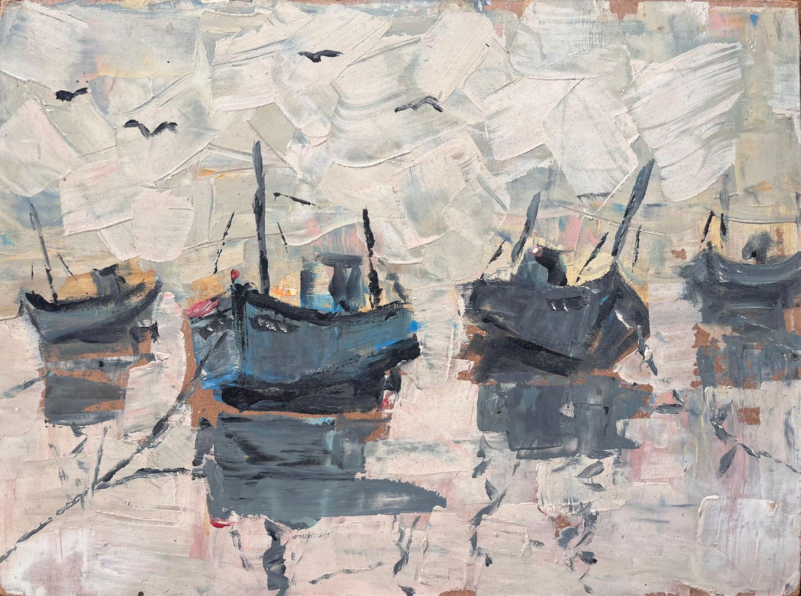 Fanch Lelboats In Port Under Overcast Sky Impressionist Fishing Scene Bonjour Pêcheurs1996