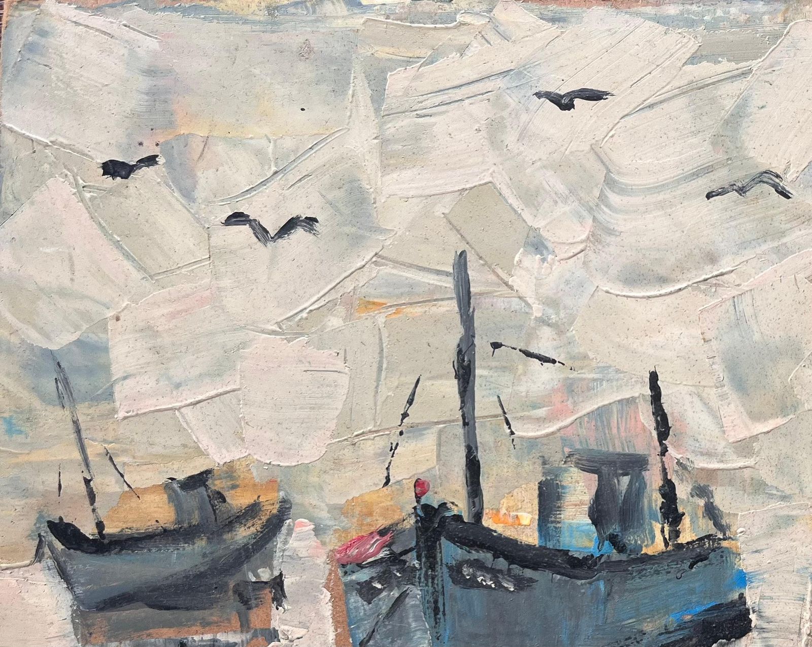 Fanch Lelboats In Port Under Overcast Sky Impressionist Fishing Scene Bonjour Pêcheurs1996 photo for sale