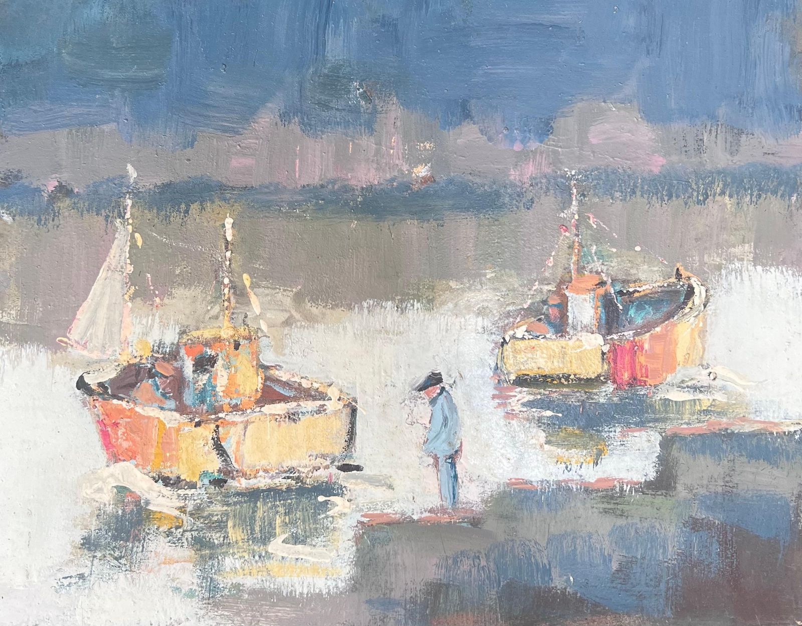 Fanch Lelfigure & Two Bright Sailing Boats In French Landscape Oil Painting19th Century photo 632.0