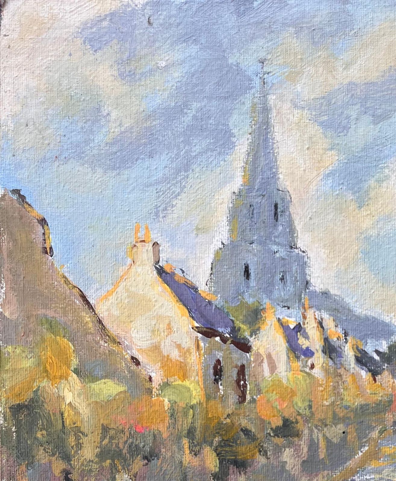 Fanch Lelfrench Impressionist Church Spire View In Lannion In Côtes D’armor Brittany2006 photo for sale