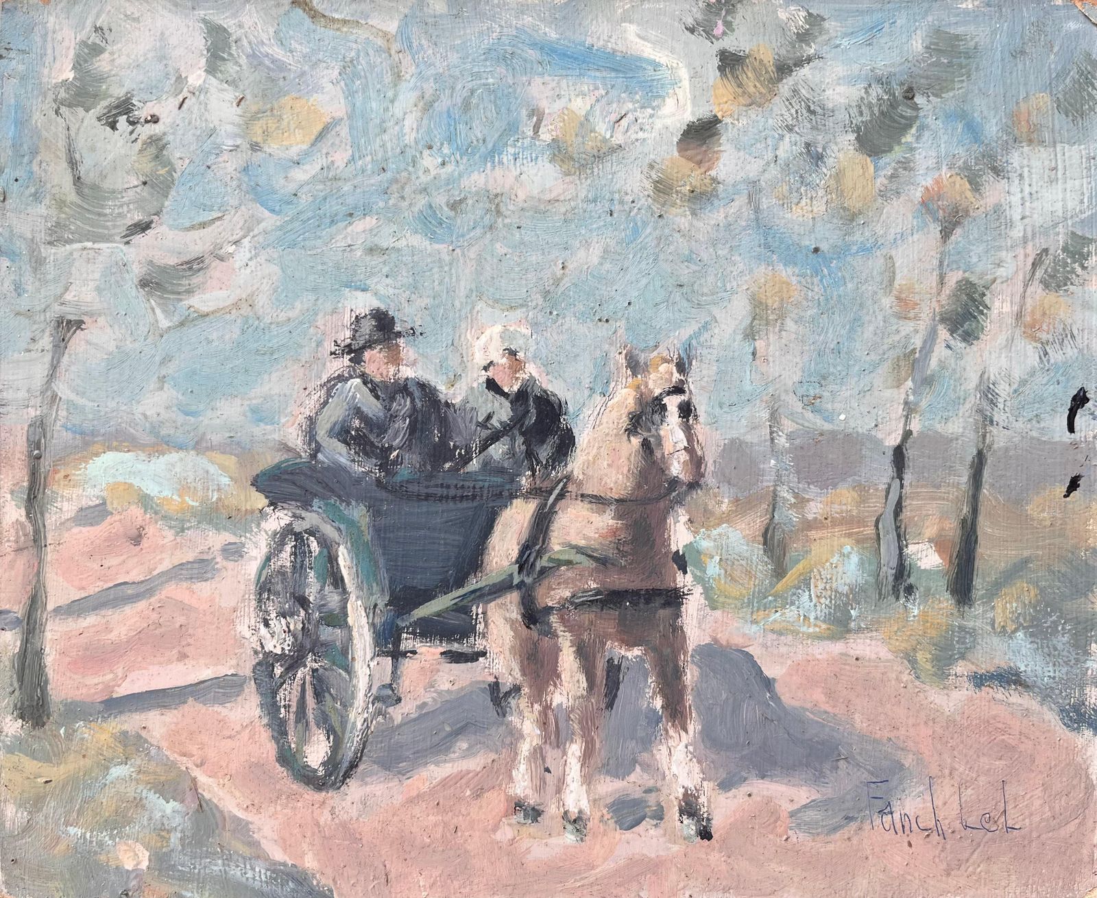 Fanch Lelfrench Impressionist Oil Painting Of Horse And Carriage Ride Through The Country