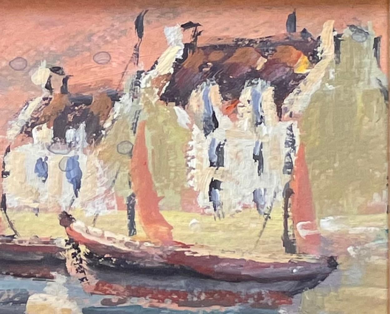 Fanch Lelimpressionist Sunset Harbour Scene With Sailboats And Reflections In France photo 439.0