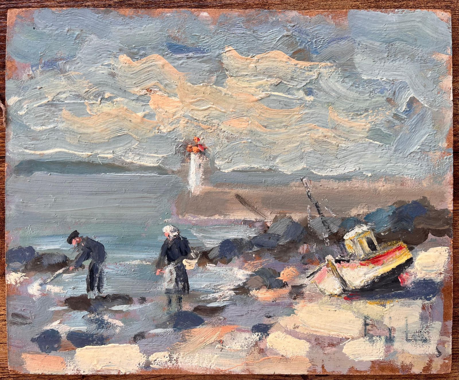 Fanch Lelimpressionist Coastal Fishing Scene With Lighthouse And Beached Boat In Erquy photo furniture