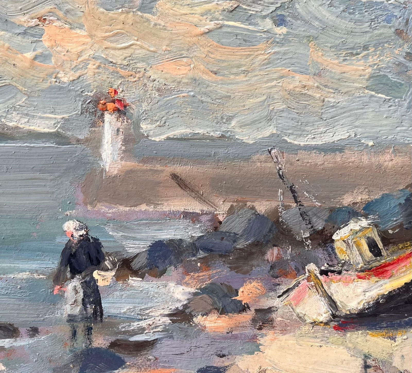 Fanch Lelimpressionist Coastal Fishing Scene With Lighthouse And Beached Boat In Erquy photo buy