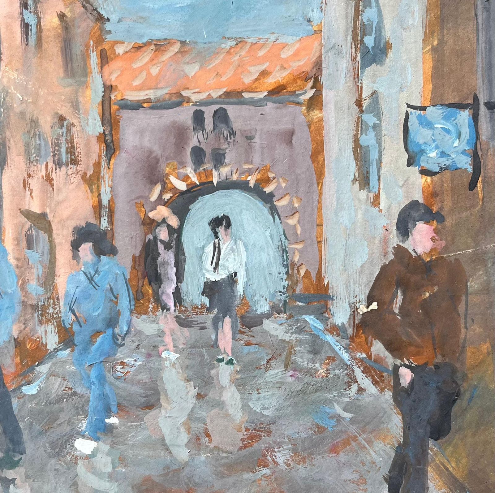 Fanch Lelmodern Impressionist Street Scene With Figures And Archway In A European Village photo buy