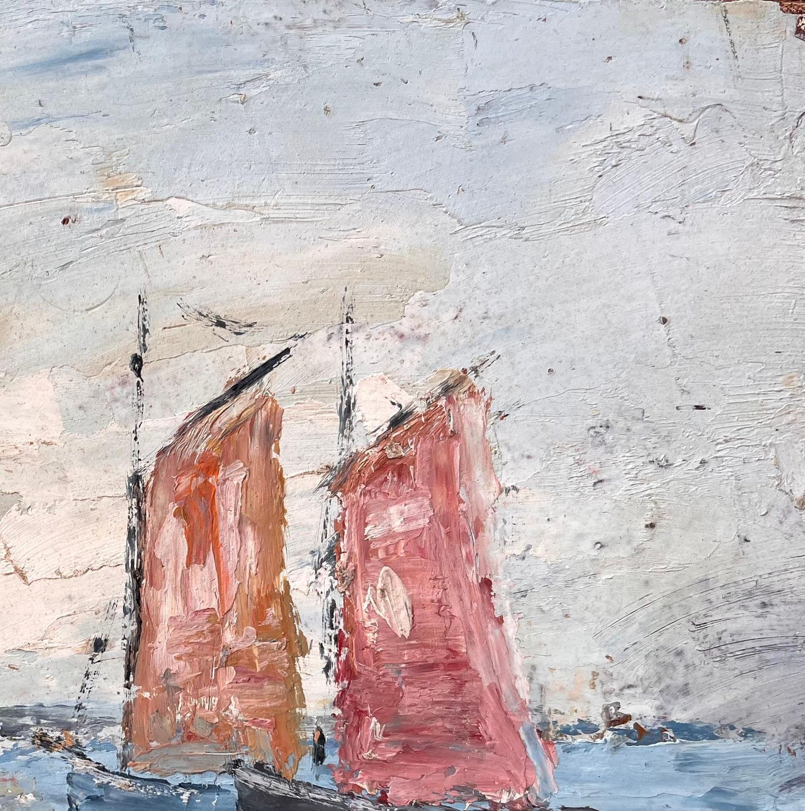 Fanch Lelfrench Impressionist Seascape With Red Sailed Boats And Lighthouse photo vinterior