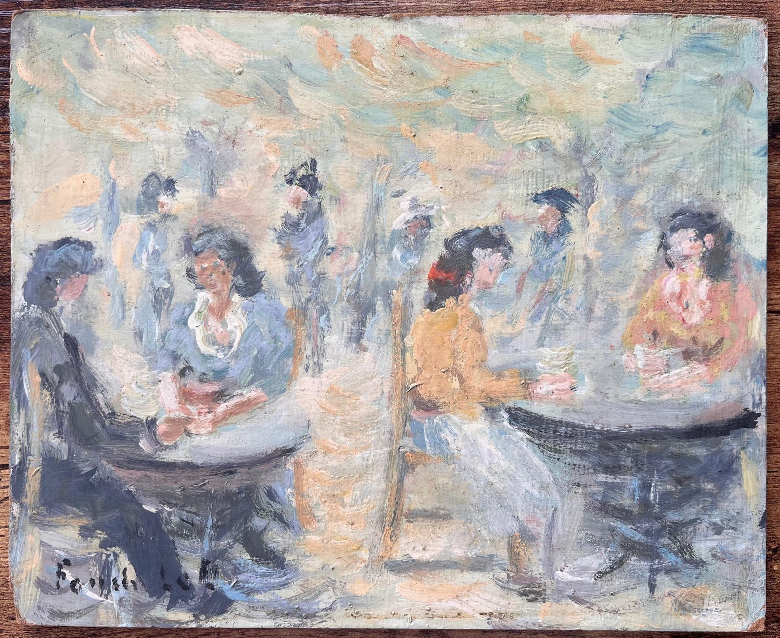 Fanch Lelimpressionist Outdoor Café Scene With Seated Figures And Dappled Light photo furniture