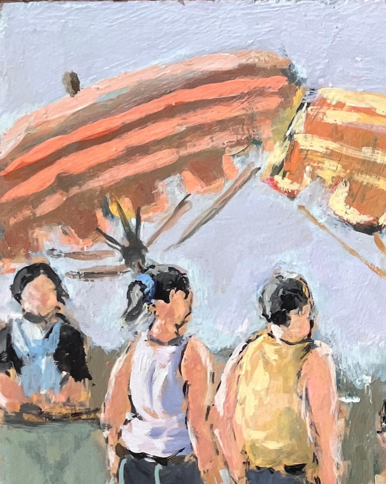 Fanch Lelimpressionist Market Scene In Dinard With Figures And Striped Parasols2009 photo Art