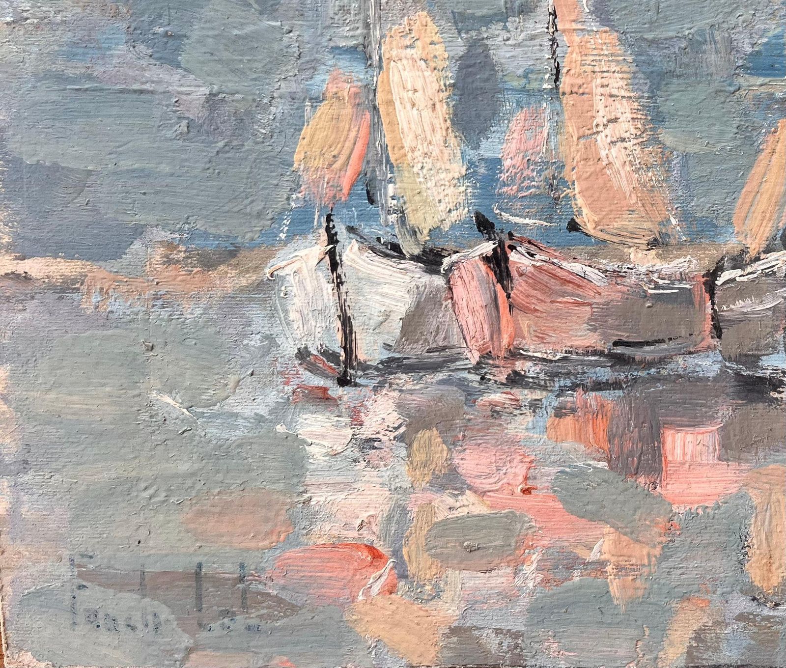 Fanch Lelimpressionist Fleet Of Sailboats With Reflections In A Blue And Pink Palette photo Art