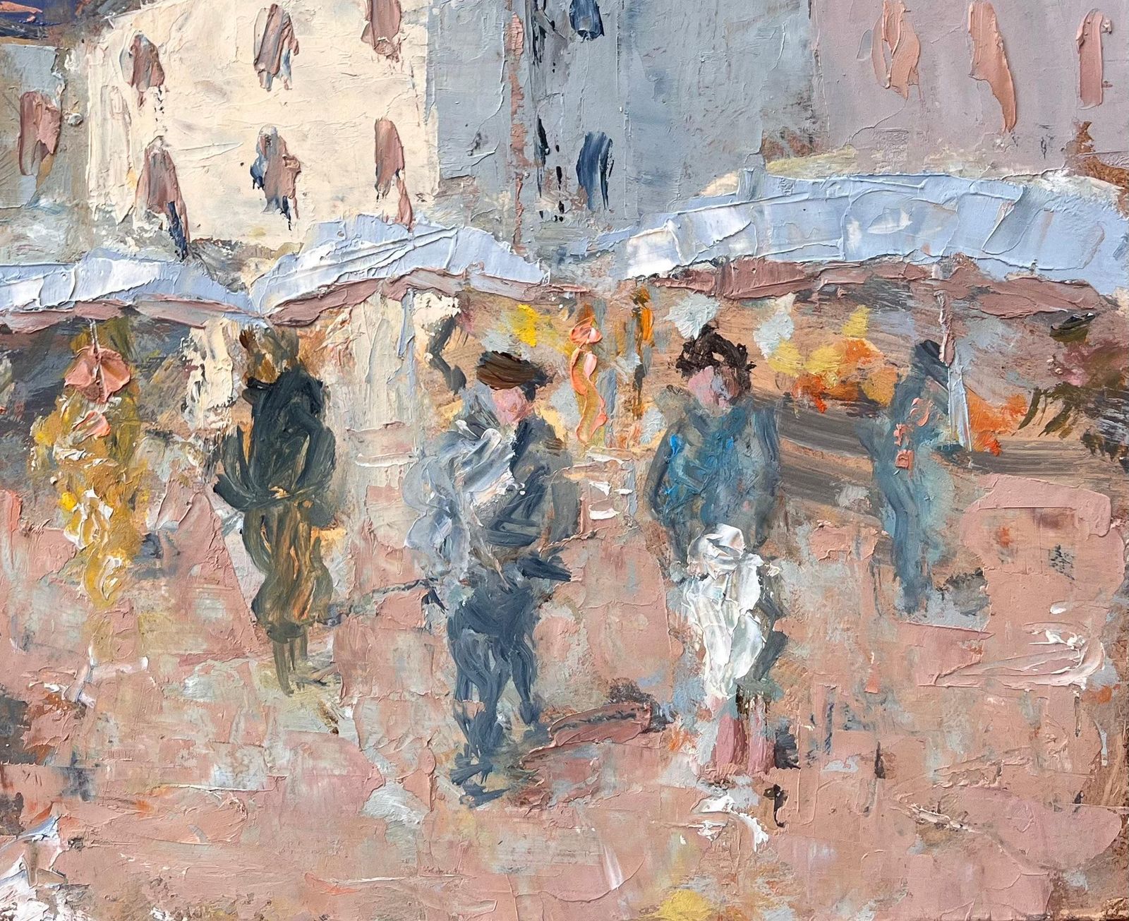 Fanch Lelfrench Town Square Impressionist Painting With Figures And Market Stalls1999 photo vinterior
