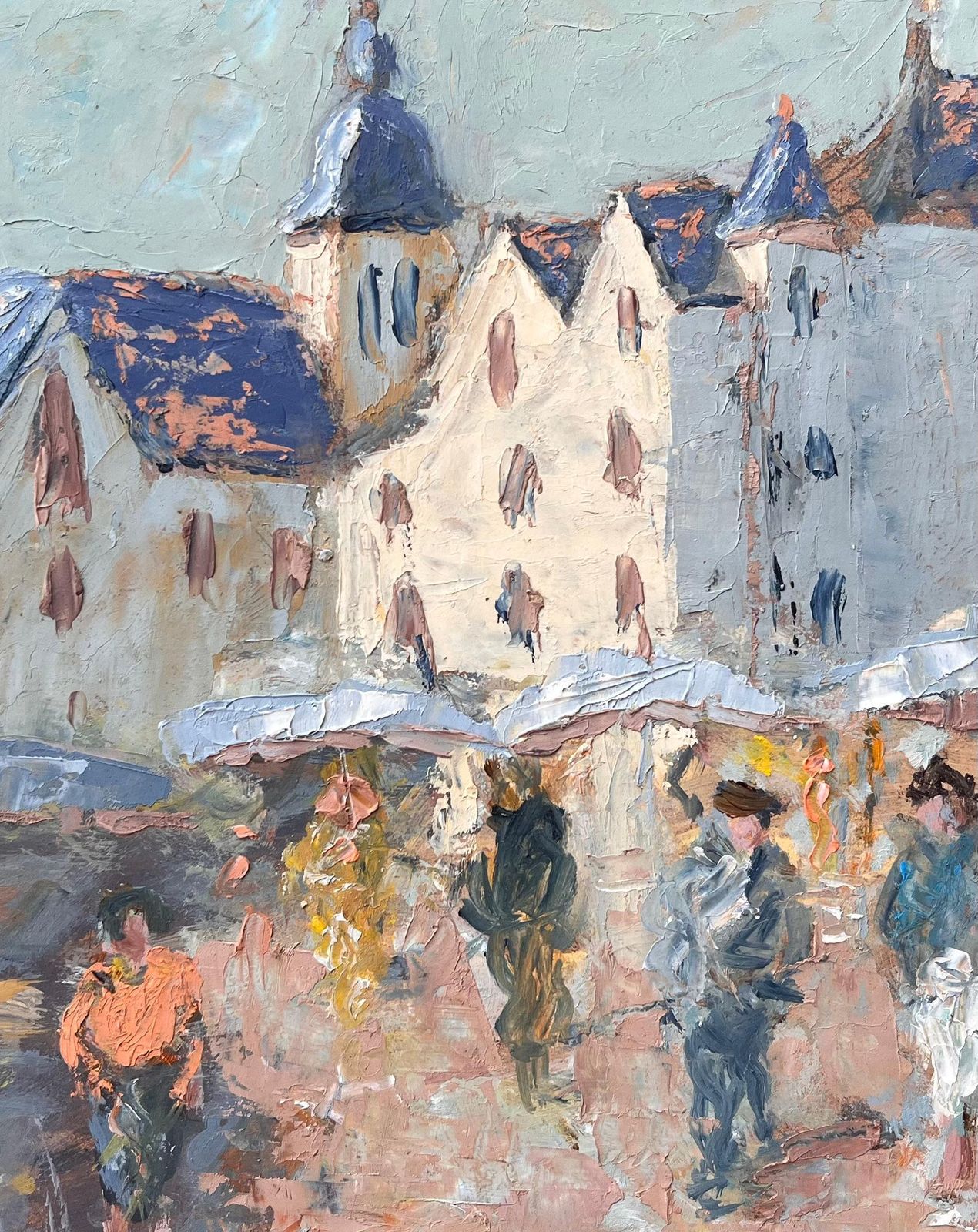 Fanch Lelfrench Town Square Impressionist Painting With Figures And Market Stalls1999 photo buy
