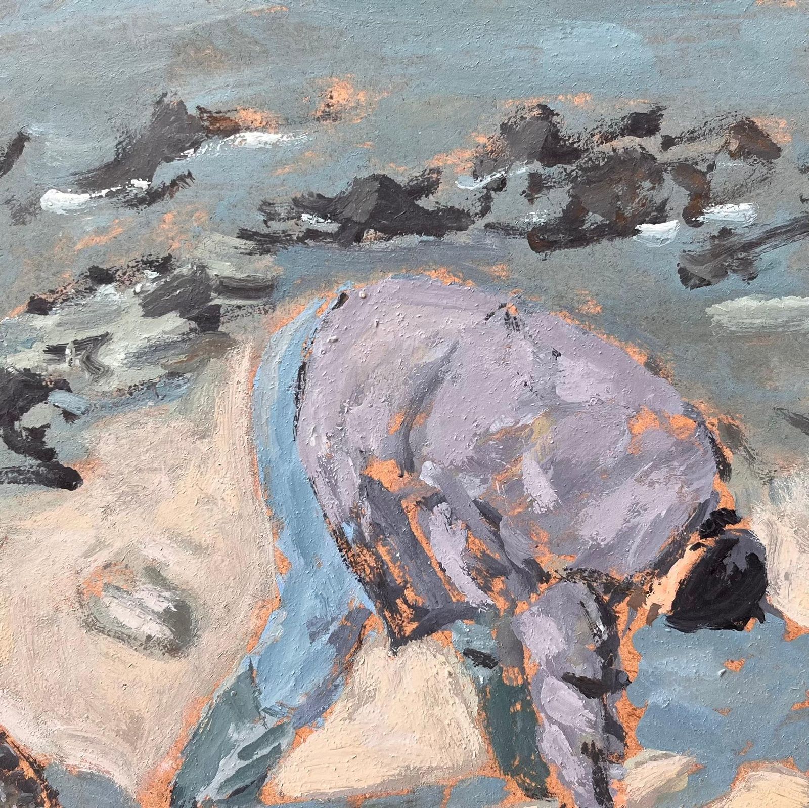 Fanch Lelle Pêcheur à Pied French Coastal Figure Painting Of Shoreline Foraging1999 photo buy