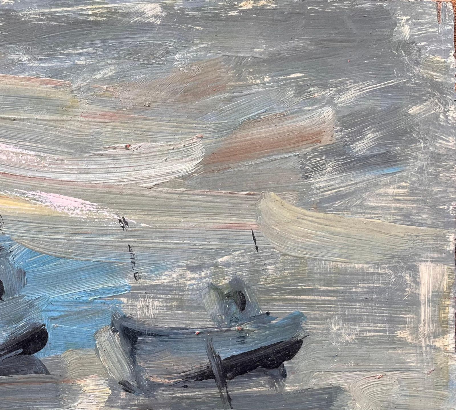 Fanch Lelbateaux French Impressionist Oil Painting Of Fishing Boats And Lighthouse photo vinterior