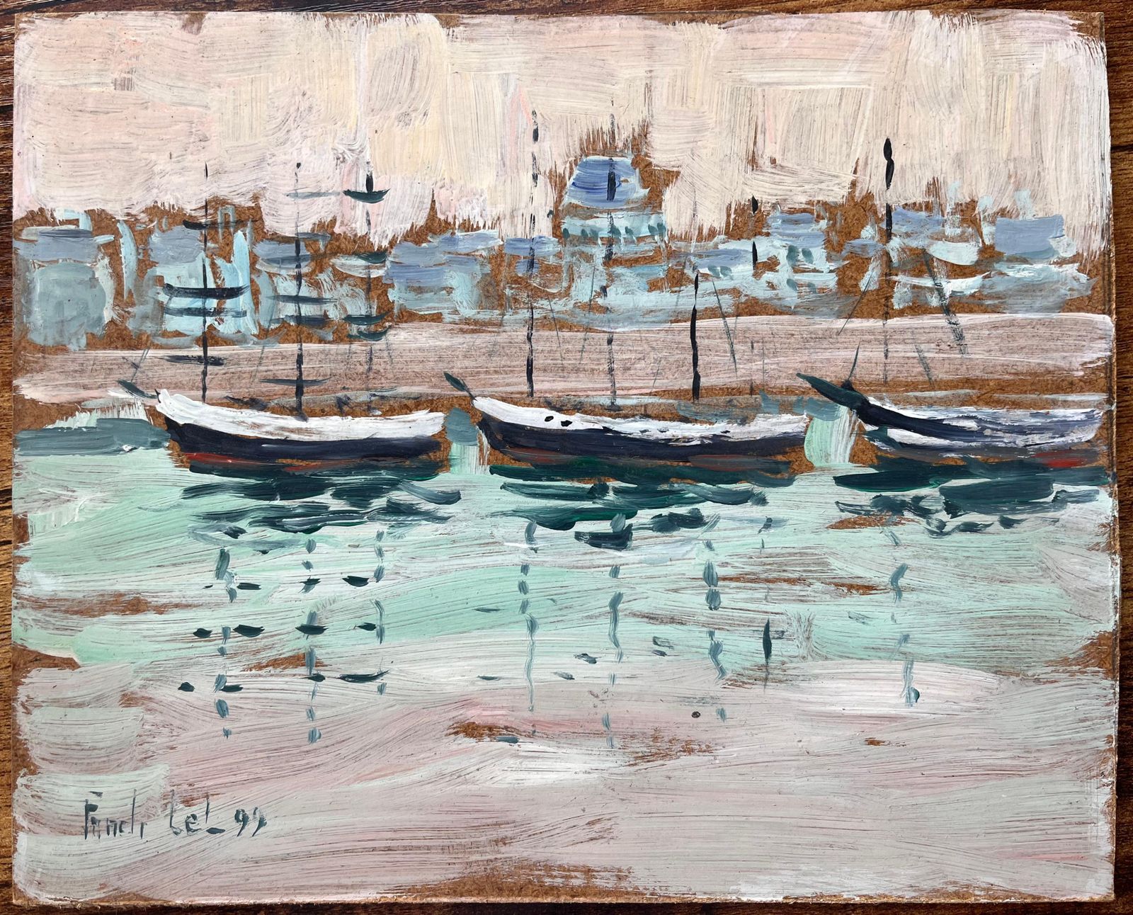 Fanch Lelvutien à St Malo French Coastal Painting Of Moored Boats By Fanch Lel1999 photo furniture