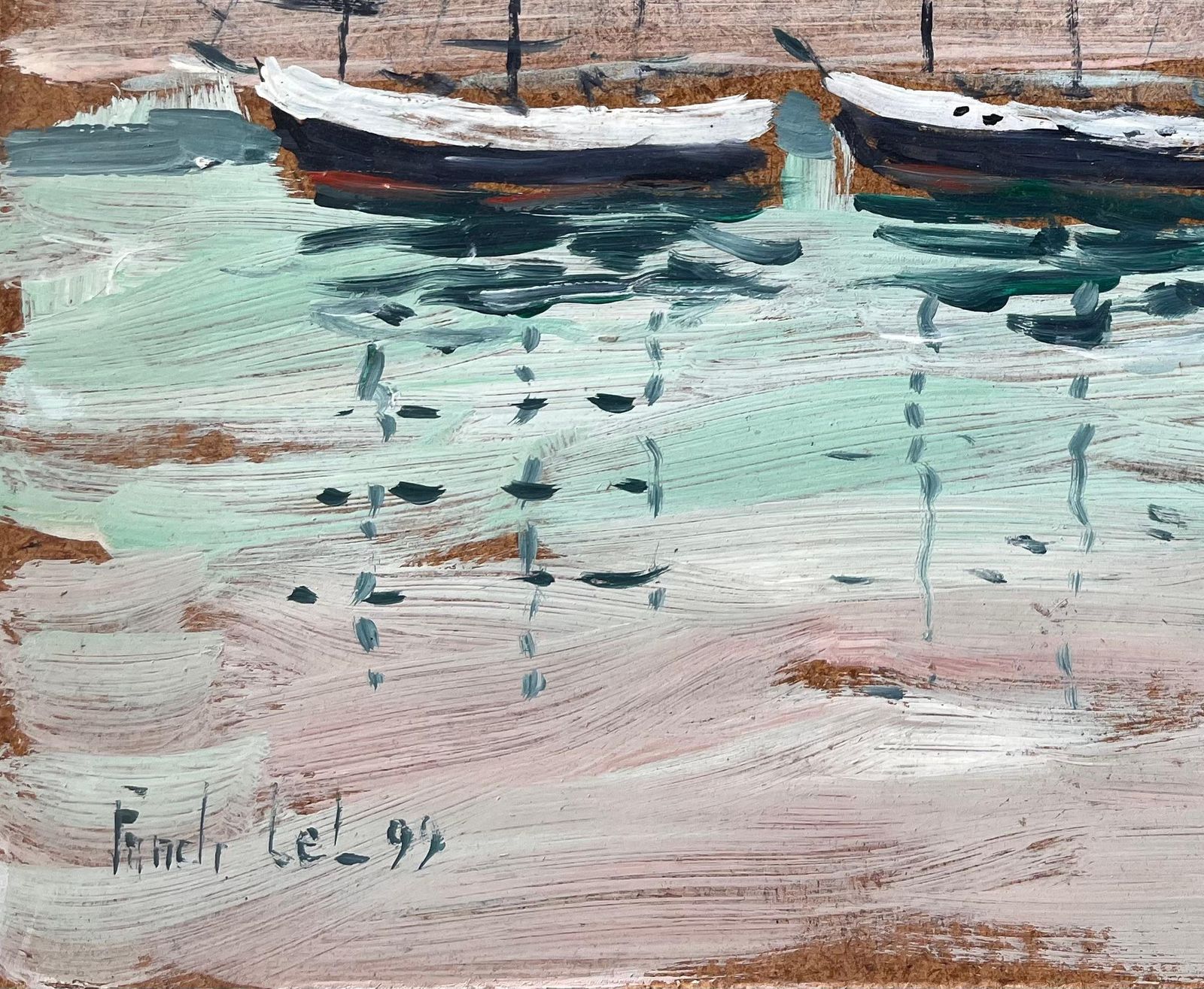 Fanch Lelvutien à St Malo French Coastal Painting Of Moored Boats By Fanch Lel1999 photo vinterior