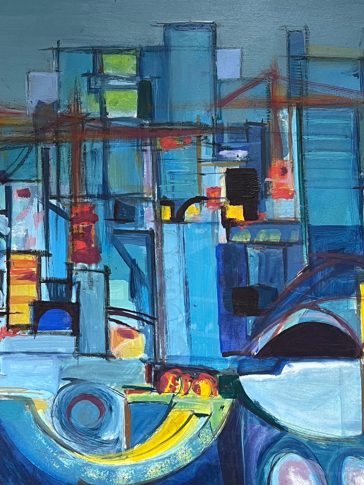 photo furniture H. De Sainte Foihuge 20th Century French Cubist Abstract Cityscape In Blue Amazing Colors