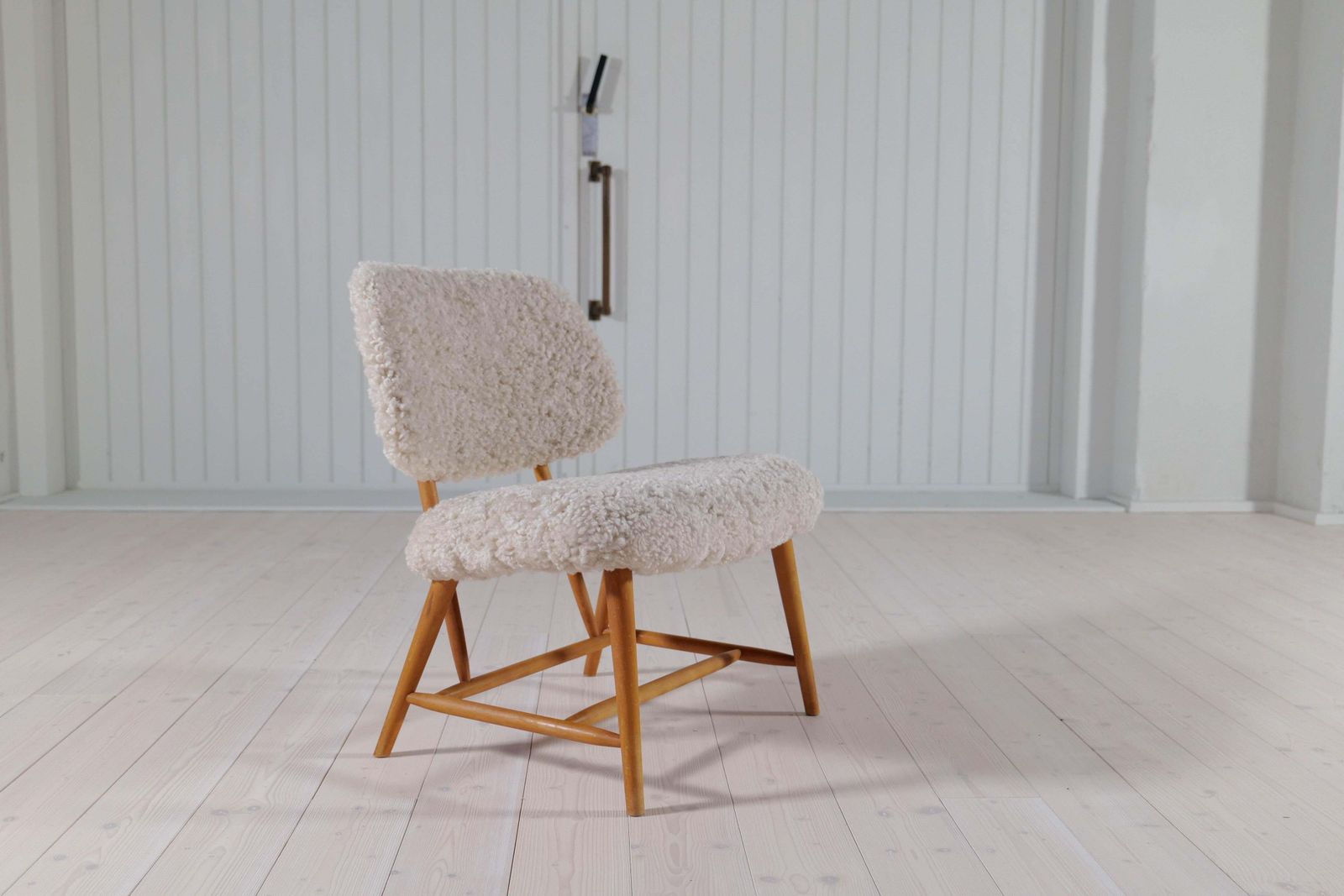 Midcentury Modern "Teve" Chair In Sheepskin/Shearling Alf Svensson, Sweden, 1955 photo for sale