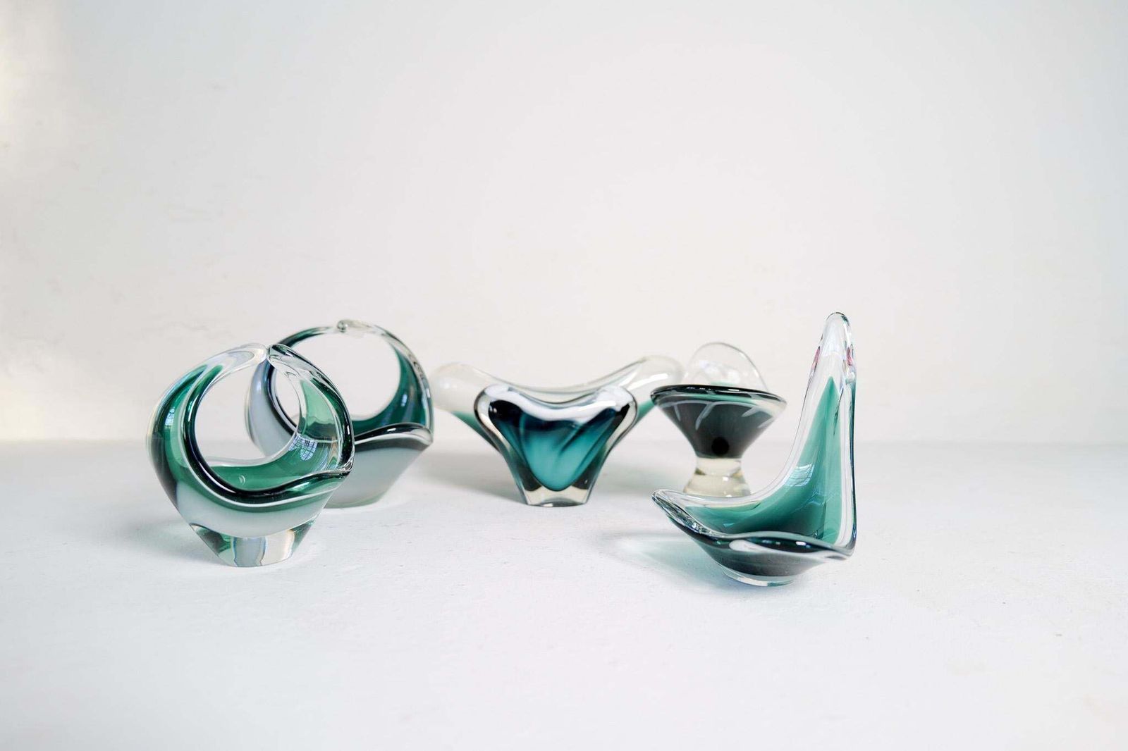 Midcentury Modern Set Of 6 Art Glass Pieces "Coquille" , Flygfors Sweden 1955 photo Art