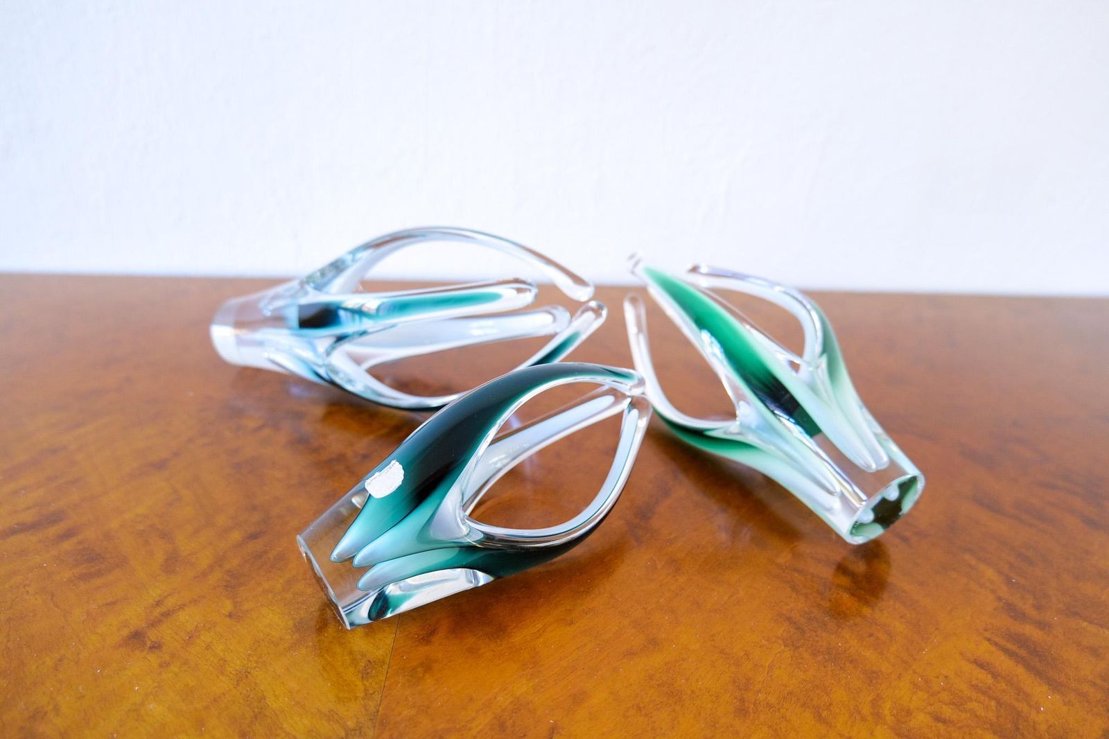 Midcentury Modern Set Of 3 Art Glass Pieces "Coquille" , Flygfors Sweden 1955 photo buy