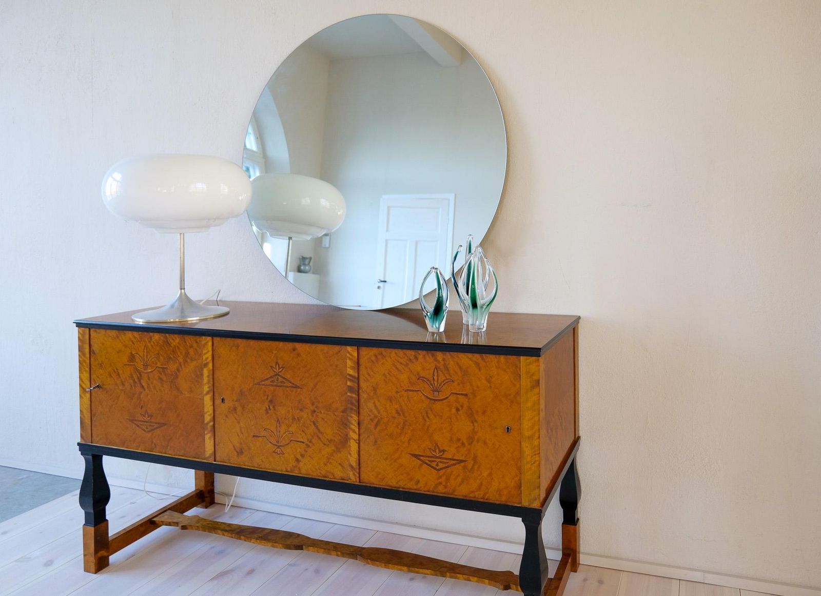 photo furniture Midcentury Modern Set Of 3 Art Glass Pieces "Coquille" , Flygfors Sweden 1955