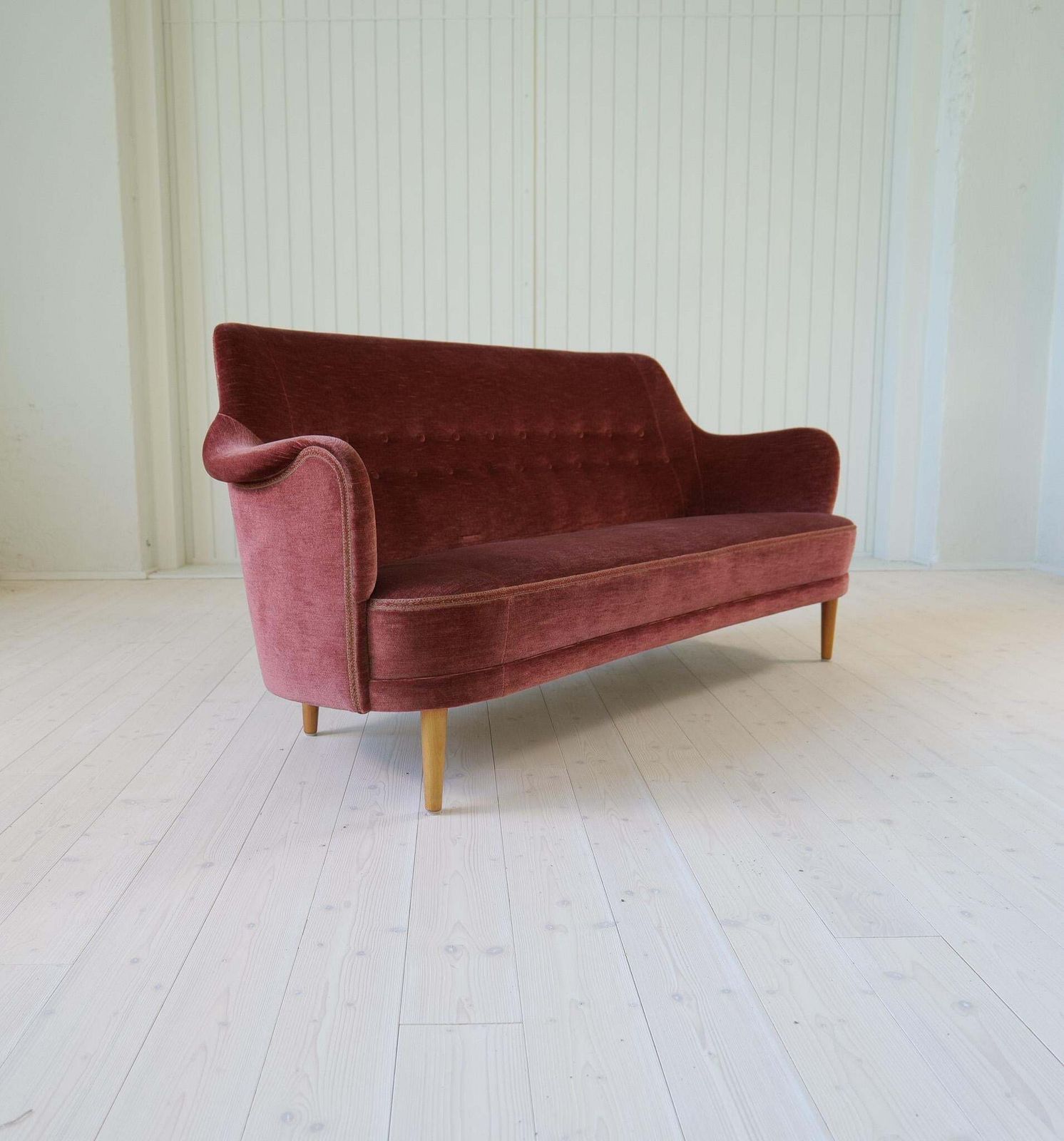 photo furniture Midcentury Modern Rare Carl Malmsten Velvet "Samsas" Sofa Sweden, 1960s