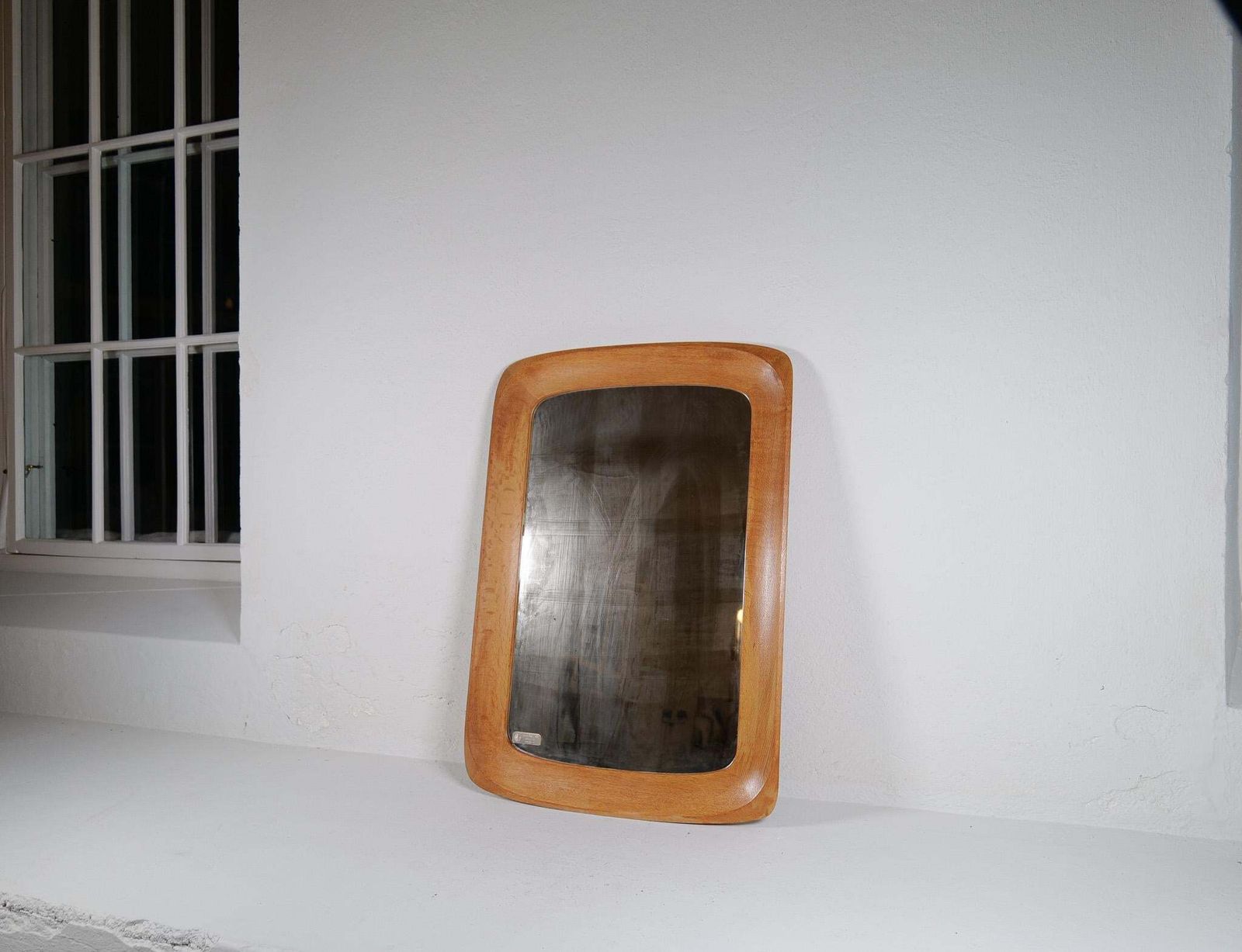 Midcentury Modern Sculptural Wall Mirror, Oak, Crystal Glass, Glas & Trä, 1960s photo furniture