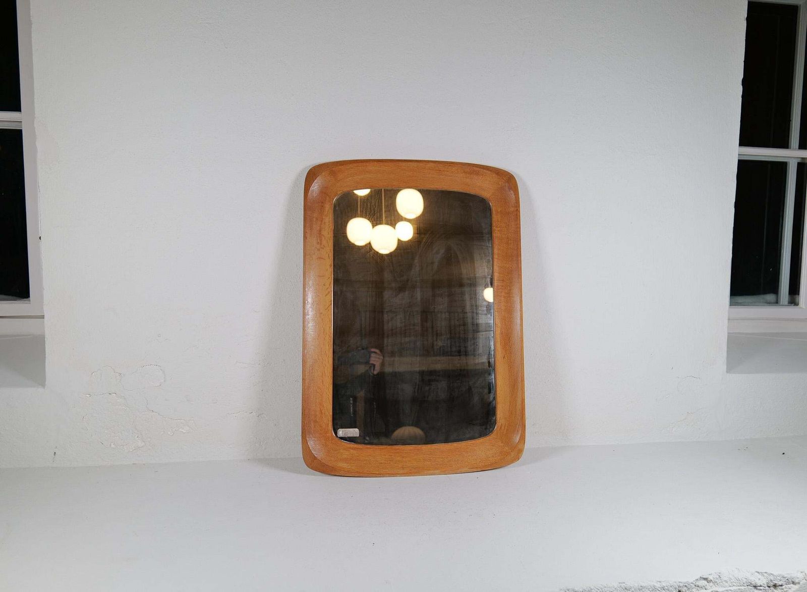 photo furniture Midcentury Modern Sculptural Wall Mirror, Oak, Crystal Glass, Glas & Trä, 1960s