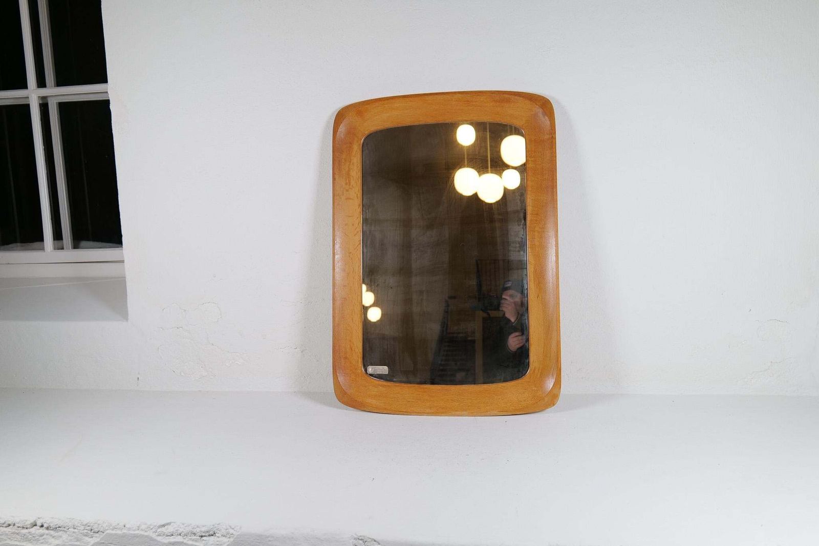 Home Decor Midcentury Modern Sculptural Wall Mirror, Oak, Crystal Glass, Glas & Trä, 1960s photo