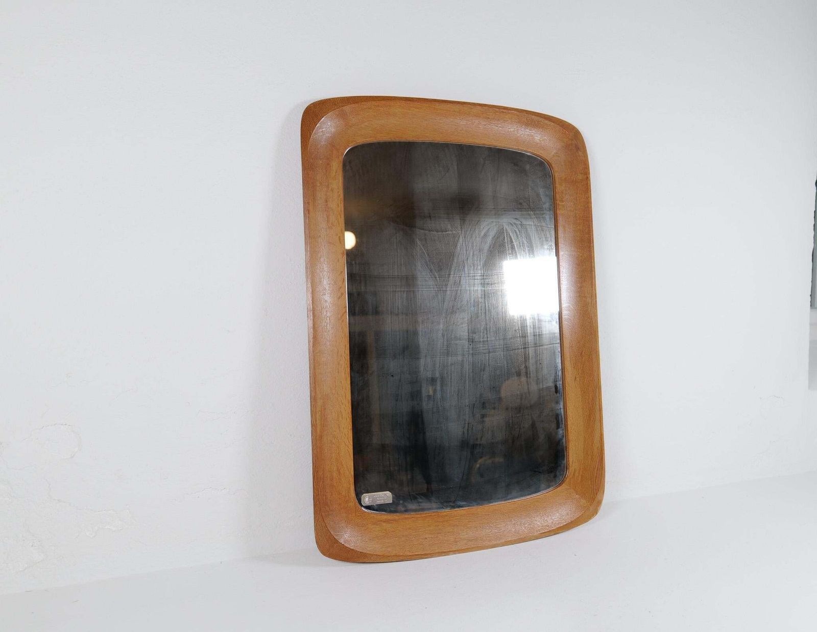 photo vinterior Midcentury Modern Sculptural Wall Mirror, Oak, Crystal Glass, Glas & Trä, 1960s
